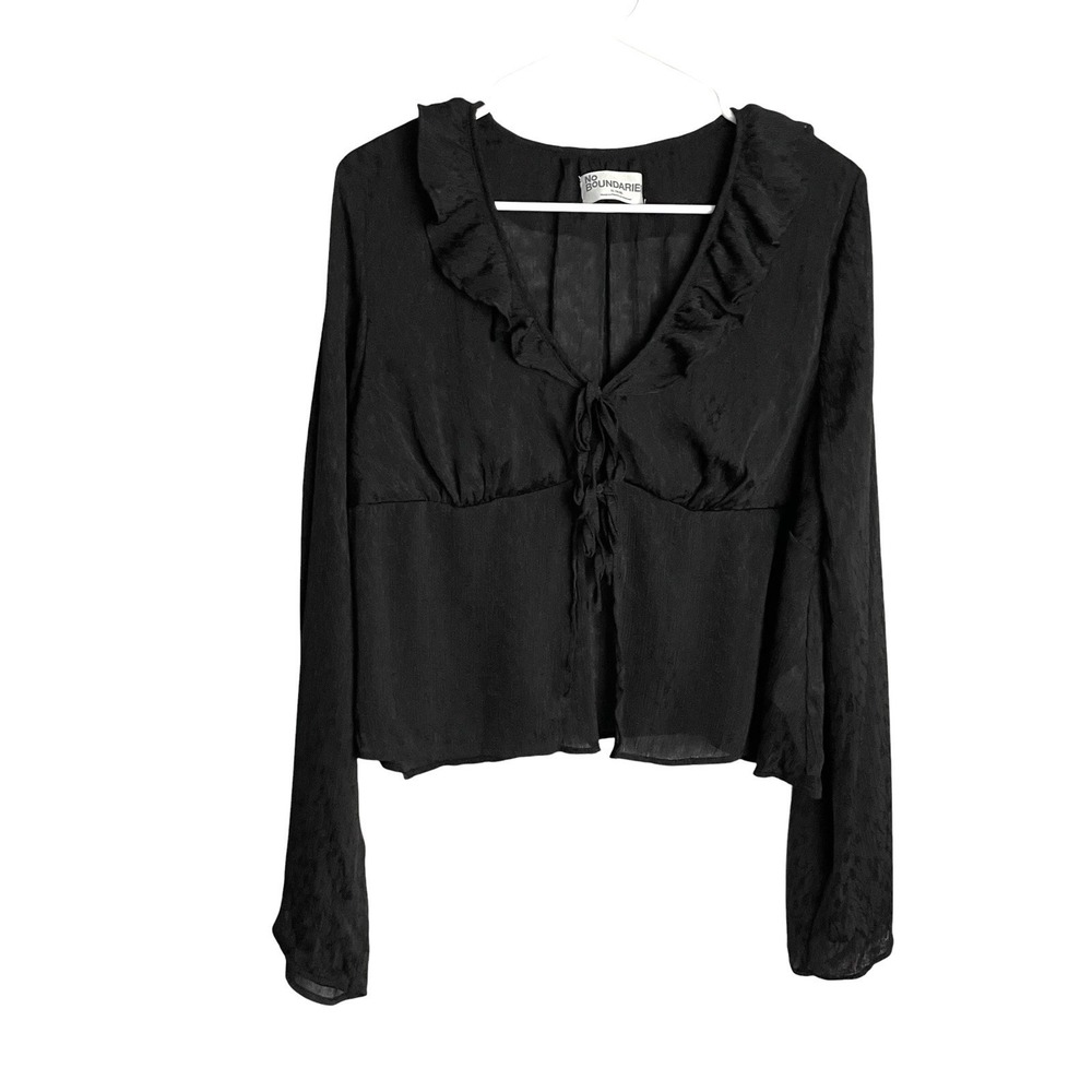 Vintage Womens Babydoll Fairy Grunge Top Size XL Black Open Tie Front Whimsigoth